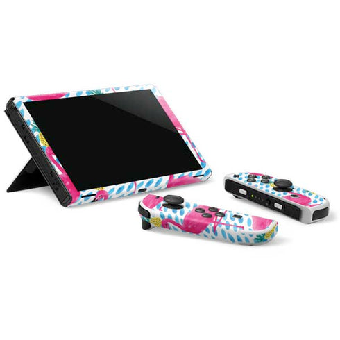Bouffants and Broken Hearts Party Flamingos Nintendo Switch OLED (2021) Skin