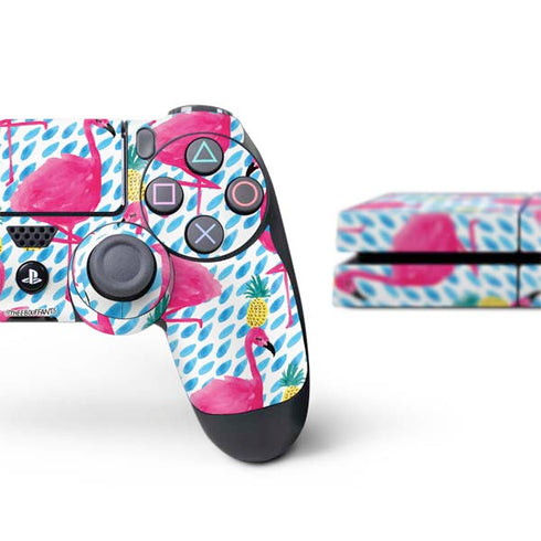 Bouffants and Broken Hearts Party Flamingos PS4 Console and Controller Bundle Skin
