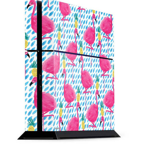 Bouffants and Broken Hearts Party Flamingos PS4 Console Skin