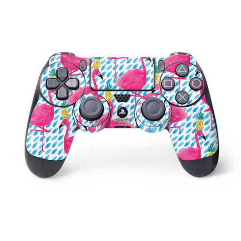 Bouffants and Broken Hearts Party Flamingos PS4 Controller Skin