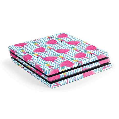 Bouffants and Broken Hearts Party Flamingos PS4 Pro Console Skin