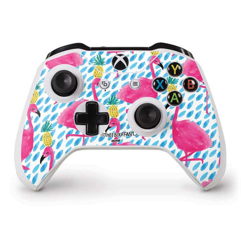 Bouffants and Broken Hearts Party Flamingos Xbox One S Controller Skin