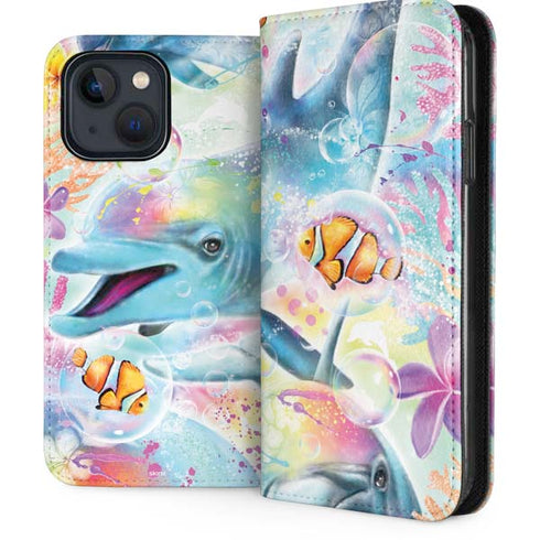 Pastel Dolphins by Sheena Pike iPhone 15 Plus Folio Case
