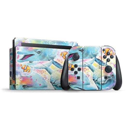 Pastel Dolphins by Sheena Pike Nintendo Switch Bundle Skin