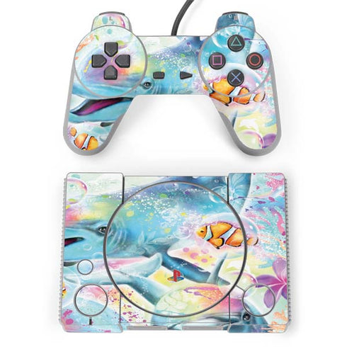 Pastel Dolphins by Sheena Pike PlayStation Classic Bundle Skin
