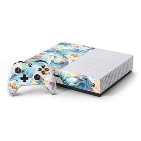 Pastel Dolphins by Sheena Pike Xbox One S Console and Controller Bundle Skin