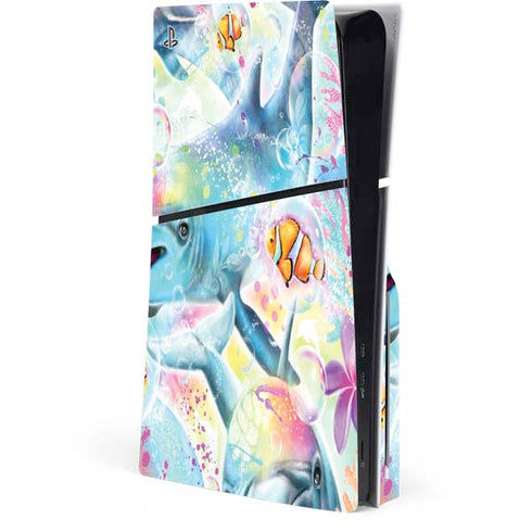 Pastel Dolphins by Sheena Pike PS5 Slim Disk Console Skin