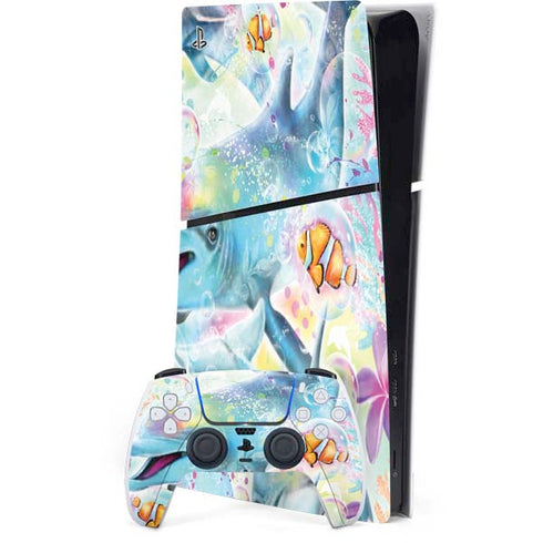 Pastel Dolphins by Sheena Pike PS5 Slim Digital Edition Bundle Skin