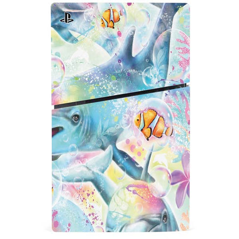 Pastel Dolphins by Sheena Pike PS5 Slim Digital Edition Bundle Skin