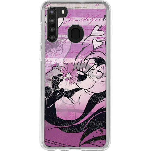 Looney Tunes Pepe Le Pew Purple Romance Galaxy A21 Clear Case