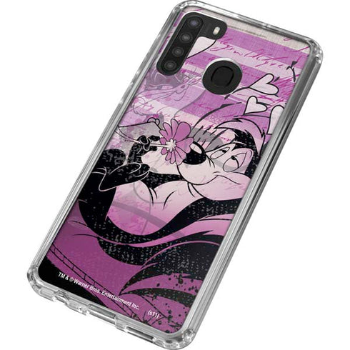 Looney Tunes Pepe Le Pew Purple Romance Galaxy A21 Clear Case