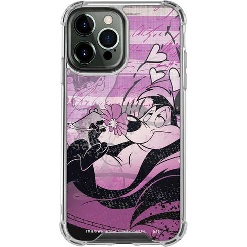 Looney Tunes Pepe Le Pew Purple Romance iPhone 15 Pro Max Clear Case