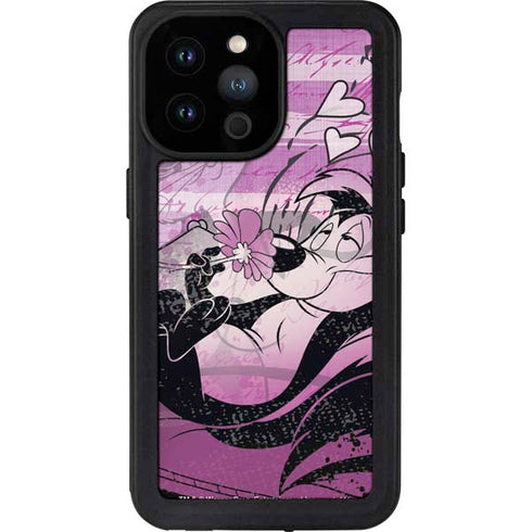 Looney Tunes Pepe Le Pew Purple Romance iPhone 14 Pro Max Waterproof Case