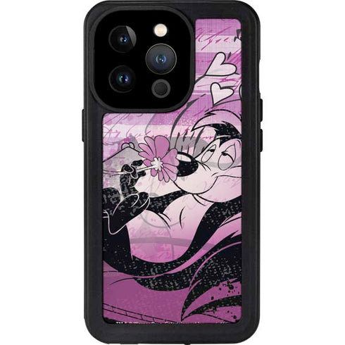 Looney Tunes Pepe Le Pew Purple Romance iPhone 14 Pro Waterproof Case