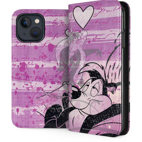 Looney Tunes Pepe Le Pew Purple Romance iPhone 15 Plus Folio Case