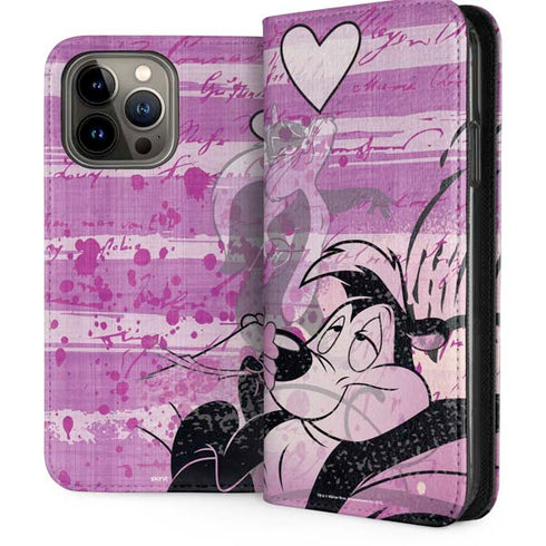 Looney Tunes Pepe Le Pew Purple Romance iPhone 15 Pro Max Folio Case