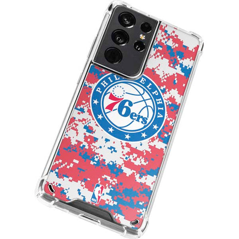 NBA Philadelphia 76ers Red Digi Camo Galaxy S21 Ultra 5G Clear Case