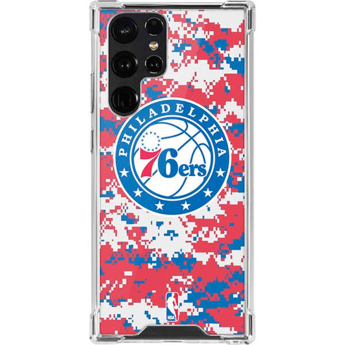 NBA Philadelphia 76ers Red Digi Camo Galaxy S22 Ultra Clear Case