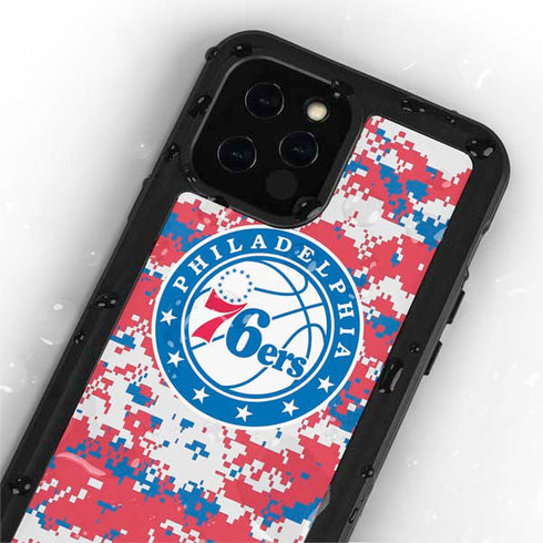 NBA Philadelphia 76ers Red Digi Camo iPhone 12 Pro Waterproof Case