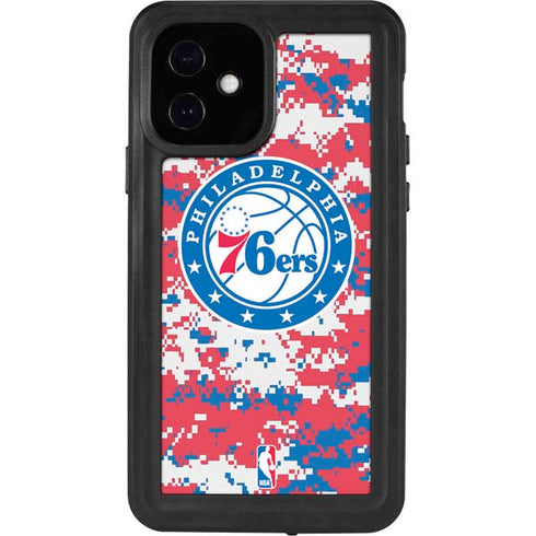 NBA Philadelphia 76ers Red Digi Camo iPhone 12 Waterproof Case