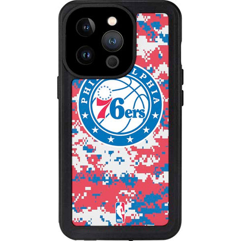 NBA Philadelphia 76ers Red Digi Camo iPhone 14 Pro Waterproof Case