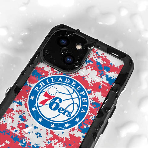NBA Philadelphia 76ers Red Digi Camo iPhone 15 Plus Waterproof Case