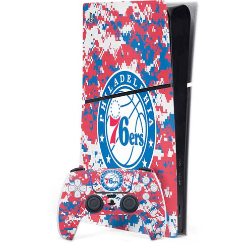 NBA Philadelphia 76ers Red Digi Camo PS5 Slim Digital Edition Console Skin
