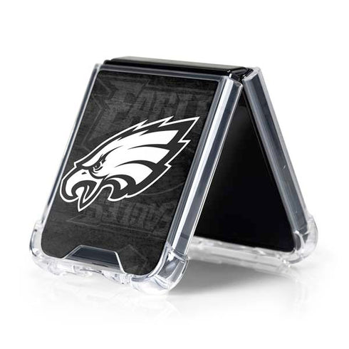 NFL Philadelphia Eagles Black & White Galaxy Z Flip5 5G Clear Case