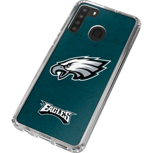 NFL Philadelphia Eagles Distressed Galaxy A21 Clear Case