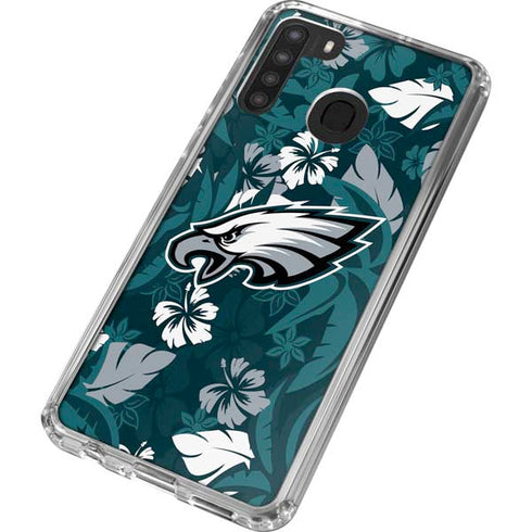 NFL Philadelphia Eagles Tropical Print Galaxy A21 Clear Case