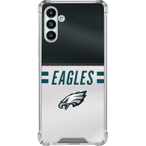 NFL Philadelphia Eagles White Striped Galaxy A13 5G Clear Case