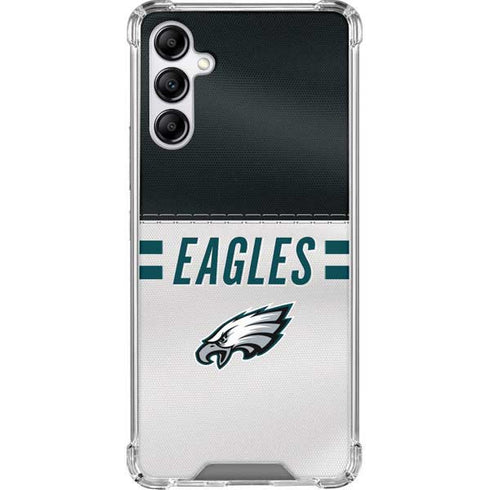 NFL Philadelphia Eagles White Striped Galaxy A14 5G Clear Case