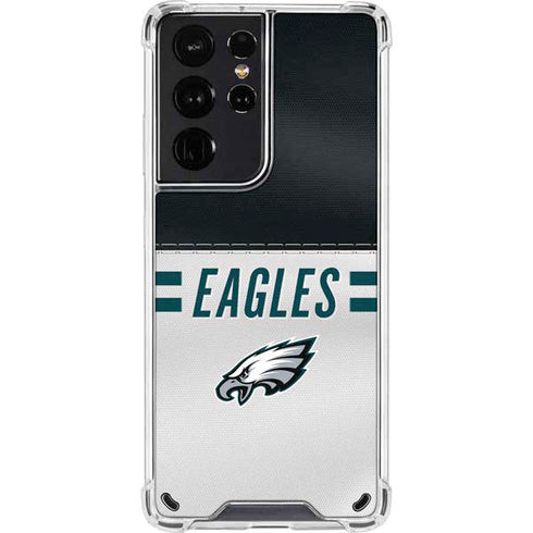 NFL Philadelphia Eagles White Striped Galaxy S21 Ultra 5G Clear Case