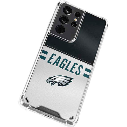 NFL Philadelphia Eagles White Striped Galaxy S21 Ultra 5G Clear Case