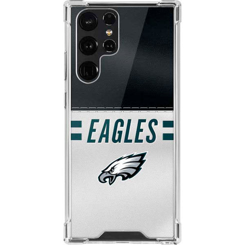 NFL Philadelphia Eagles White Striped Galaxy S22 Ultra Clear Case