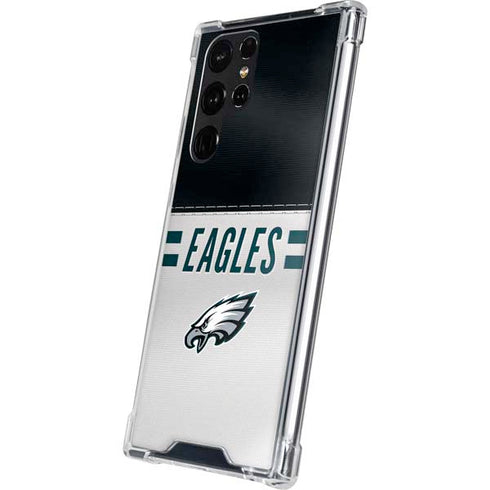 NFL Philadelphia Eagles White Striped Galaxy S22 Ultra Clear Case