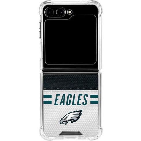 NFL Philadelphia Eagles White Striped Galaxy Z Flip5 5G Clear Case