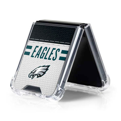 NFL Philadelphia Eagles White Striped Galaxy Z Flip5 5G Clear Case