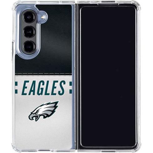 NFL Philadelphia Eagles White Striped Galaxy Z Fold5 5G Clear Case