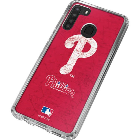 MLB Philadelphia Phillies - Solid Distressed Galaxy A21 Clear Case