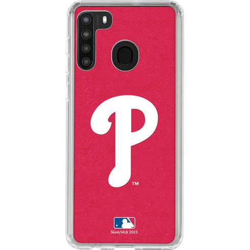 MLB Philadelphia Phillies - Solid Distressed Galaxy A21 Clear Case