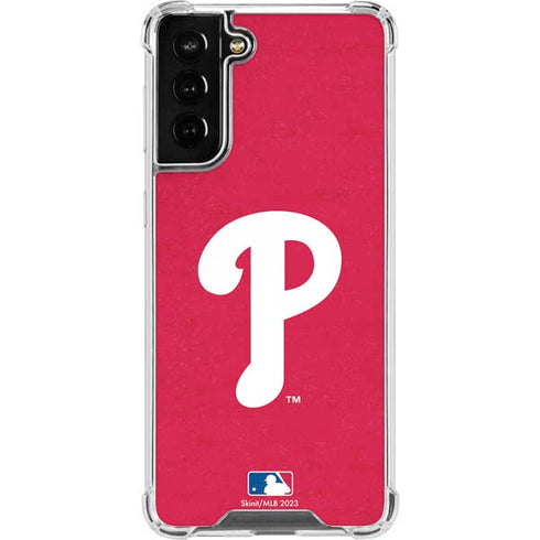MLB Philadelphia Phillies - Solid Distressed Galaxy S21 FE Clear Case