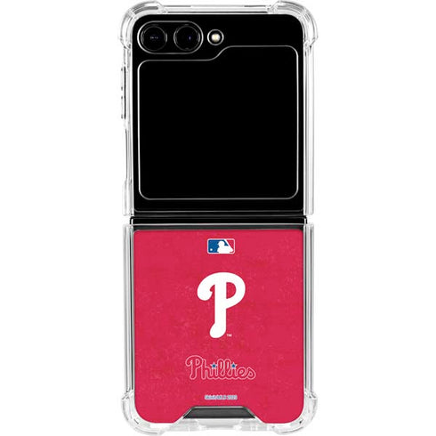 MLB Philadelphia Phillies - Solid Distressed Galaxy Z Flip5 5G Clear Case