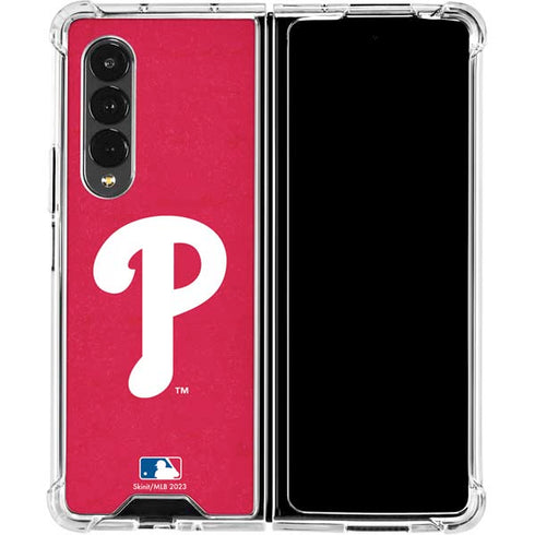 MLB Philadelphia Phillies - Solid Distressed Galaxy Z Fold4 5G Clear Case