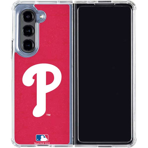 MLB Philadelphia Phillies - Solid Distressed Galaxy Z Fold5 5G Clear Case