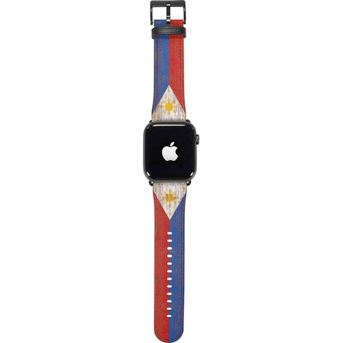 Philippines Flag Dark Wood Apple Watch Band 42-44mm