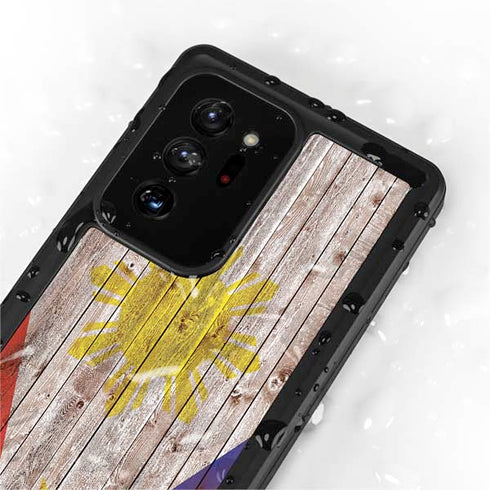 Philippines Flag Dark Wood Galaxy Note20 Ultra 5G Waterproof Case