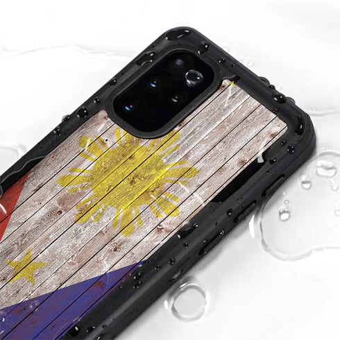 Philippines Flag Dark Wood Galaxy S20 Plus Waterproof Case