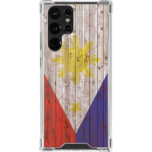 Philippines Flag Dark Wood Galaxy S22 Ultra Clear Case