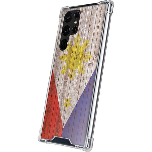 Philippines Flag Dark Wood Galaxy S22 Ultra Clear Case